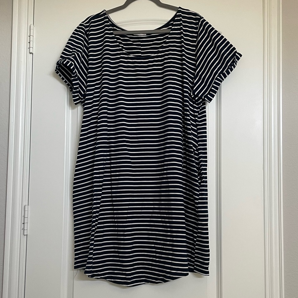 Chic Soul Navy and White Striped Dress